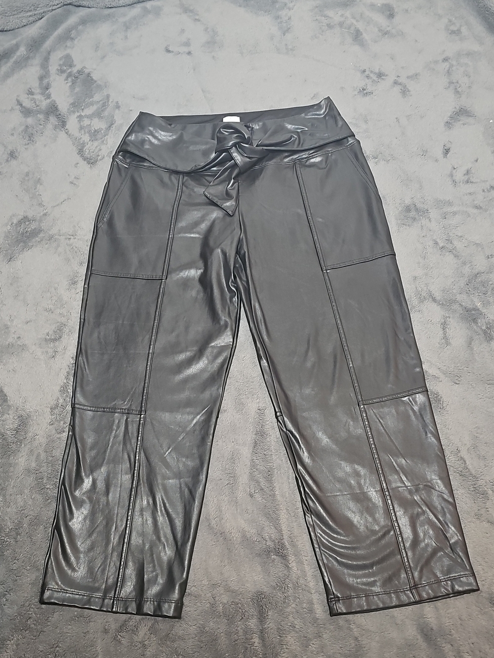 Joie Faux Leather Bow Tie High Rise Cropped Pants Size L